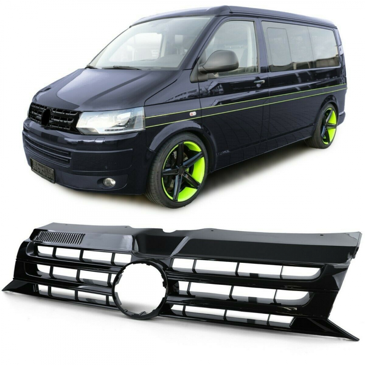 Upgrade Sportgrill / Kühlergrill mit Emblem-Aussparung für Volkswagen T5 GP (Facelift) 10-15 hochglanz-schwarz